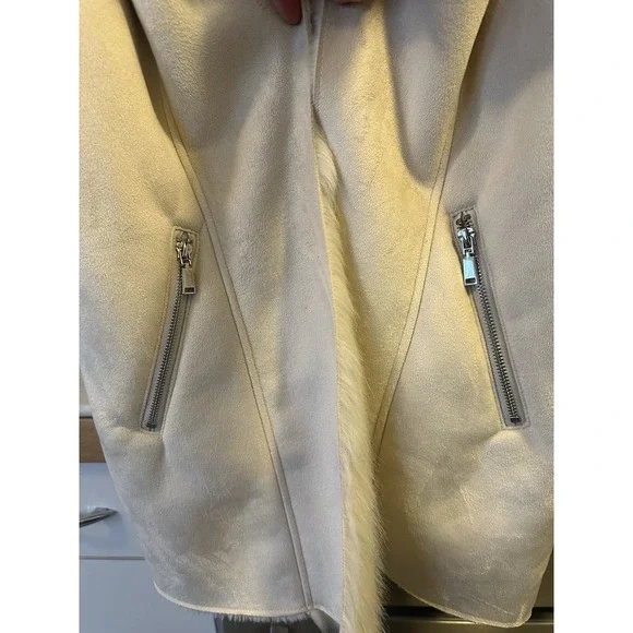 Dolce Cabo Women's Suede Faux Fur Vest Open, Lined, Taupe Cream, Size L - Picture 5 of 9